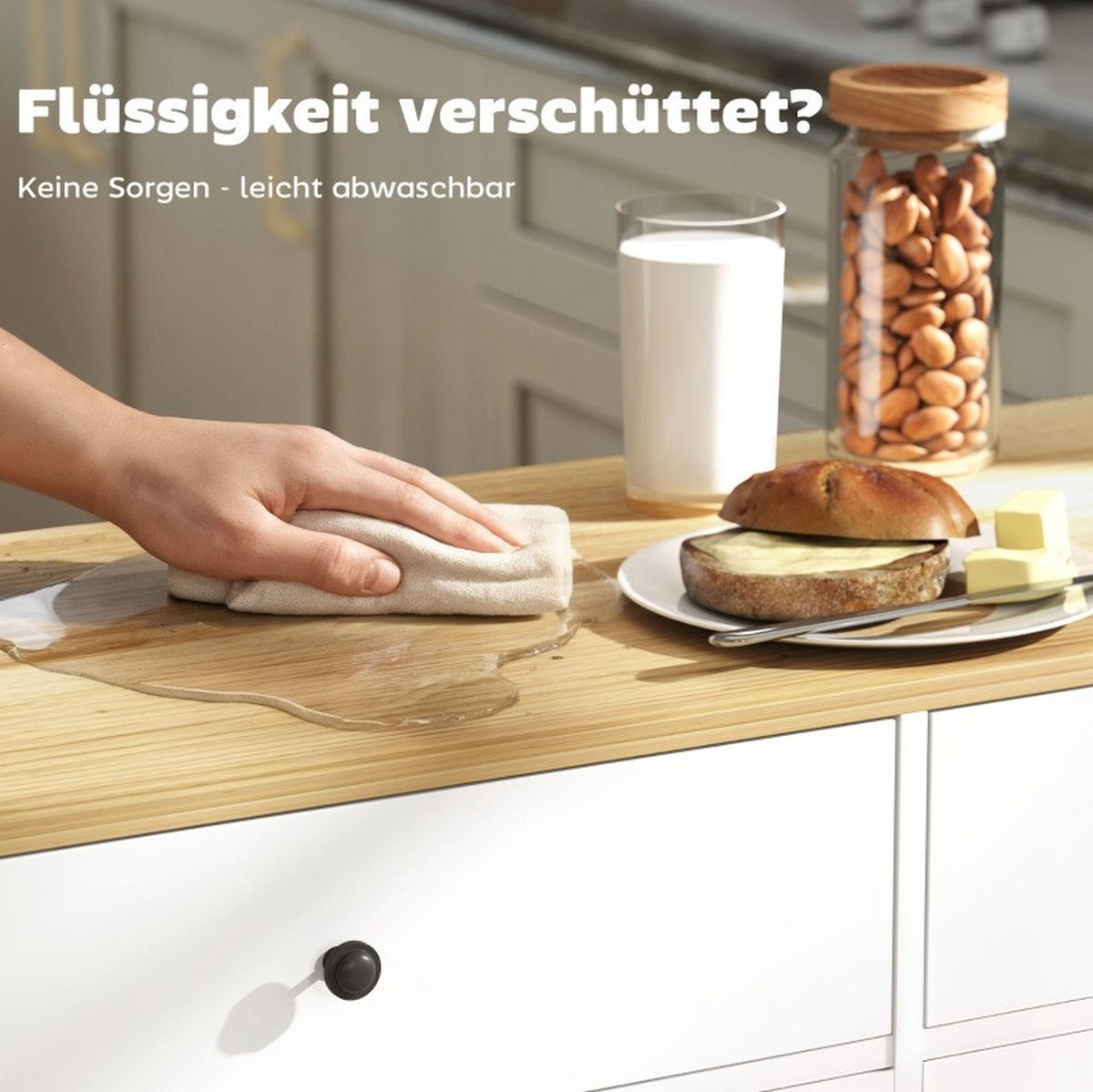 KÜCHENINSEL Weiß aus Holz auf Rollen - Weiß, Holz (43/89/147cm) - OKMYHOME
