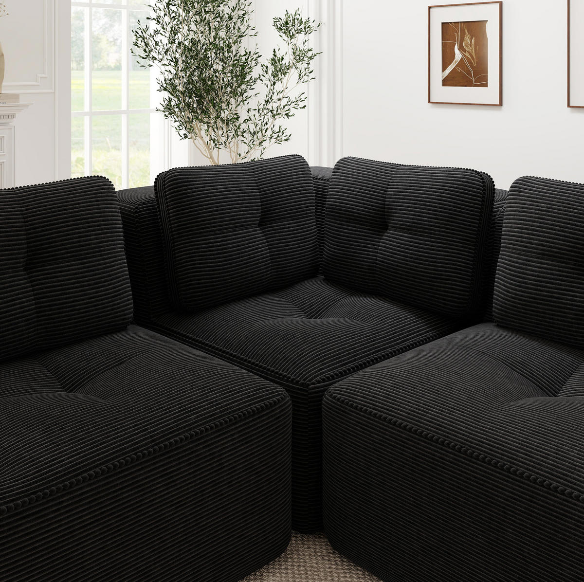 ECKSOFA 386/177/69 cm schwarz aus Cord mit modularem Design und rutschfestem Standfuß - Schwarz, Textil (177/386cm) - OKWISH