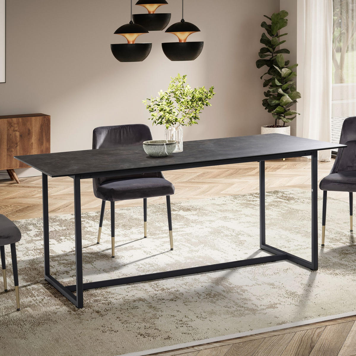 ESSTISCH Glas Keramik Marmoroptik Designer 180x90 ARCTIC, Schwarz 180x90x76 cm - Schwarz, Glas/Metall (90/180/76cm) - KADIMA DESIGN