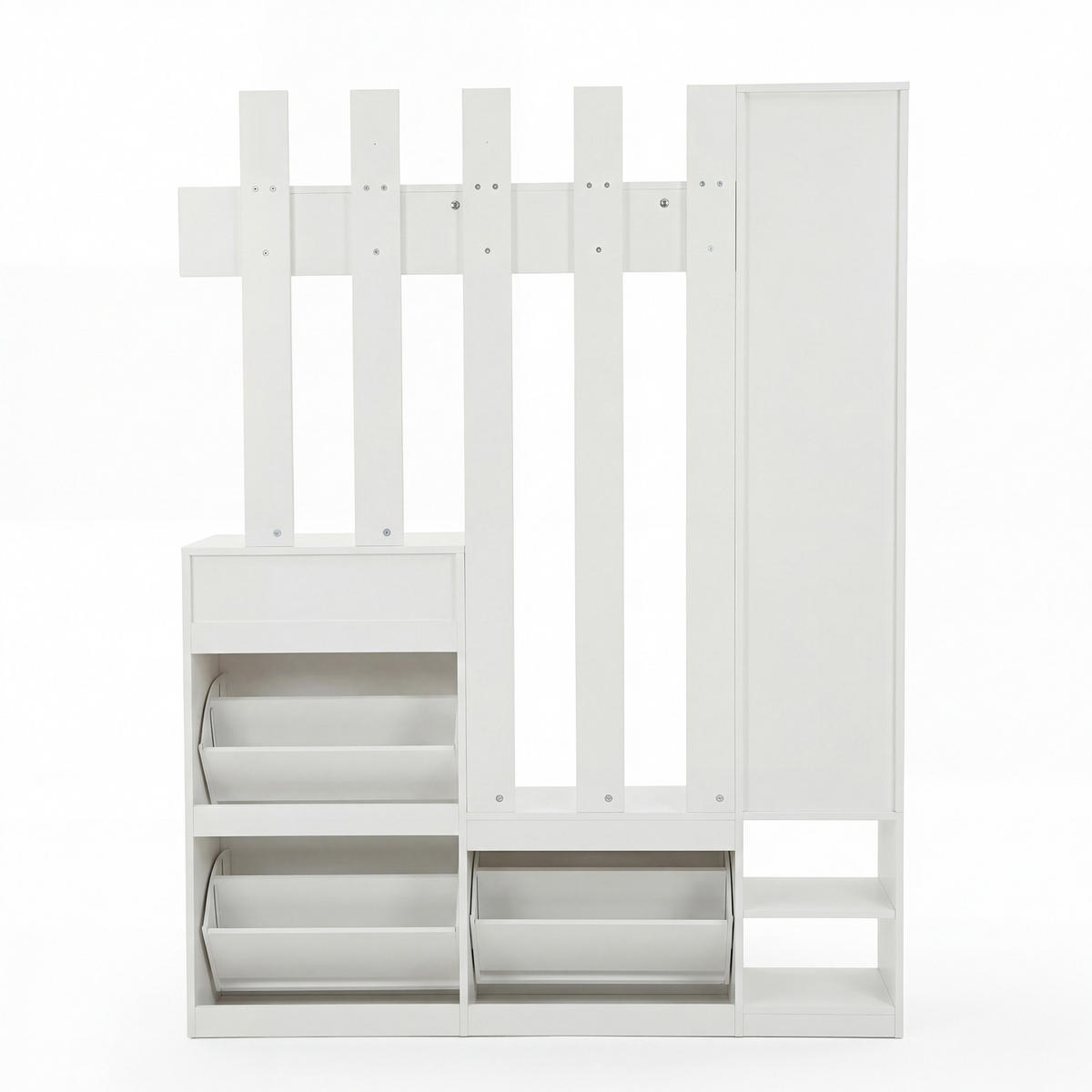 GARDEROBESET mit Spiegel Schuhschrank Haken Weiß Modern - Weiß, Holzwerkstoff (133/180/23.5cm) - FLIEKS