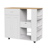 KÜCHENINSEL mobil, weiß, Eichenplatte, offene & abnehmbare Regale - Weiß, Holz (102/92/46cm) - EuroLiving