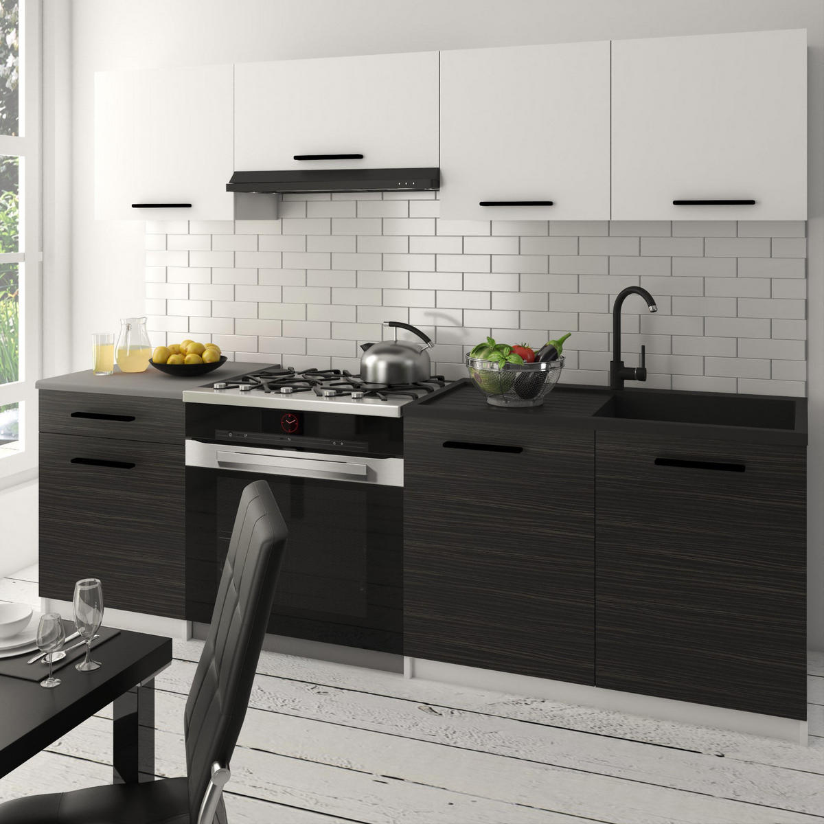 KUCHYNSKÁ linka Italia 1 180 cm, s pracovnou doskou, biela-eben matná - čierna/biela, drevo (180/143/60cm) - B BELINI GROUP