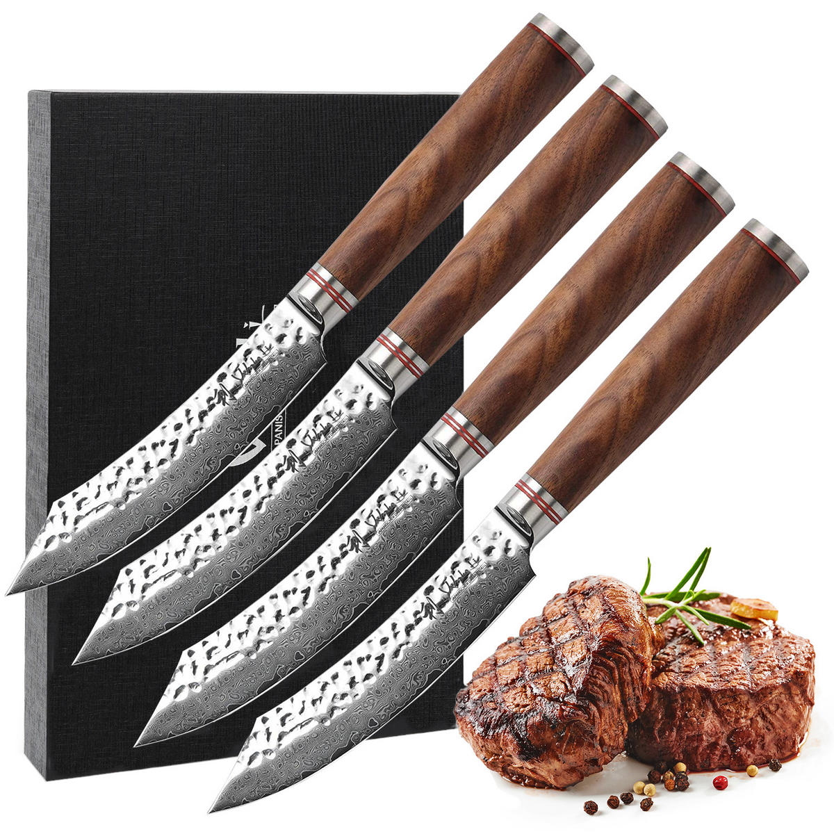 STEAKMESSERSET 4-tlg. 12,5 cm - Nussbaumfarben, Holz/Metall (219cm) - Wakoli