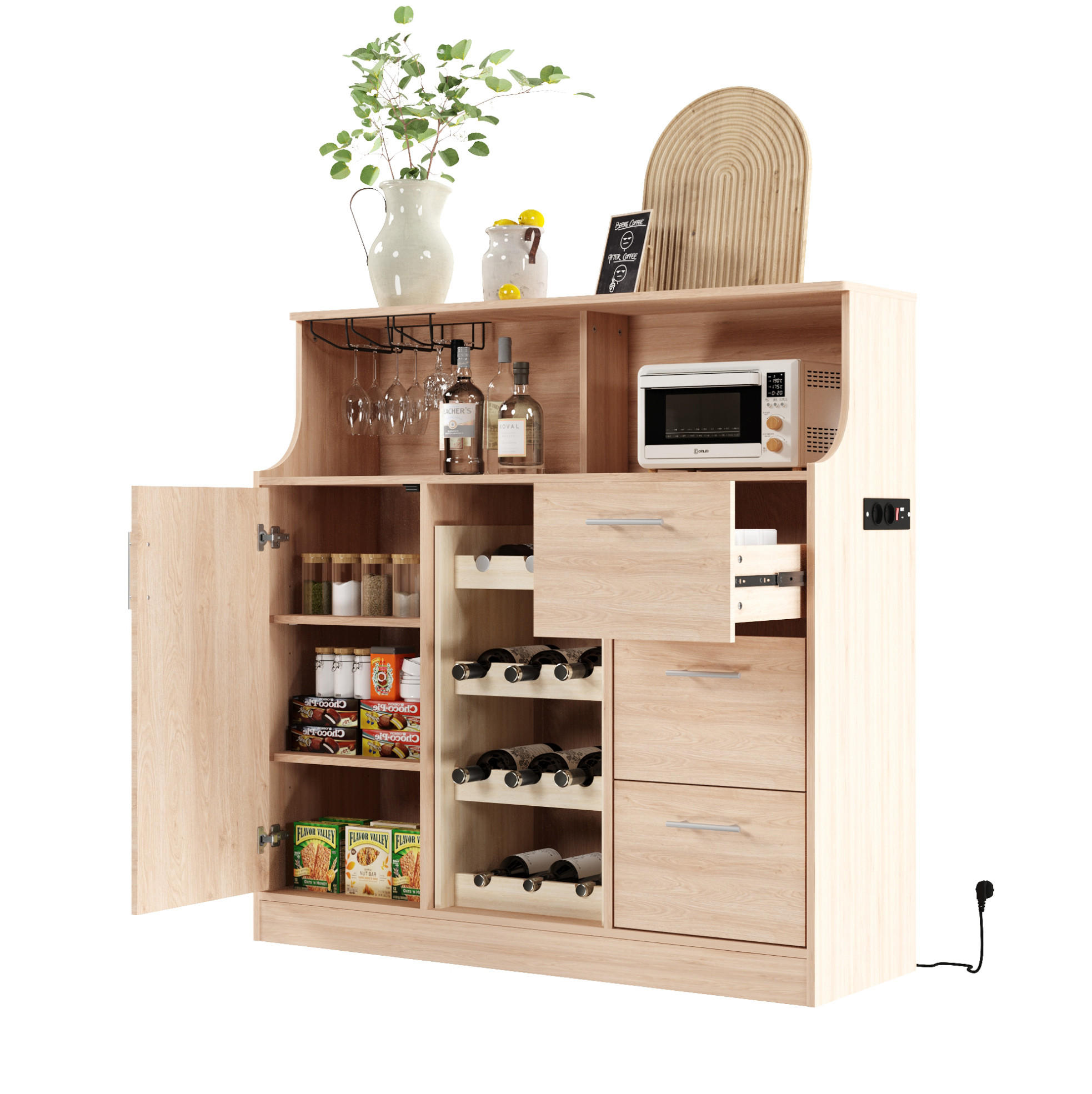 SIDEBOARD 120/40/121 cm z MDF v přírodní a bílé barvě s LED a zásuvkou - bílá, kompozitní dřevo (120/121/40cm) - Modenvie