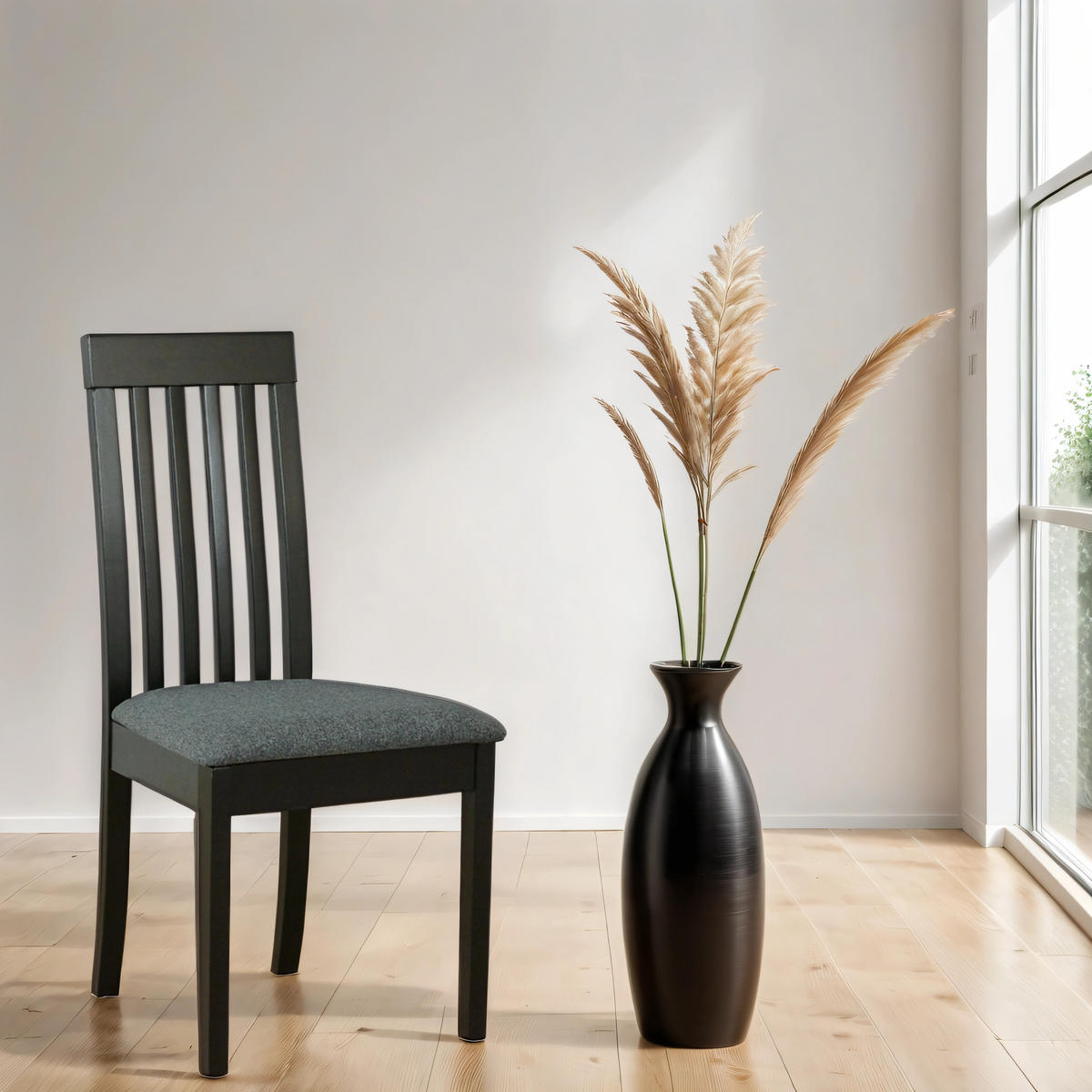 STUHL Roma 9 (2er Set) - Dunkelgrau/Schwarz, Holz (47/96/43cm) - Leaf Design