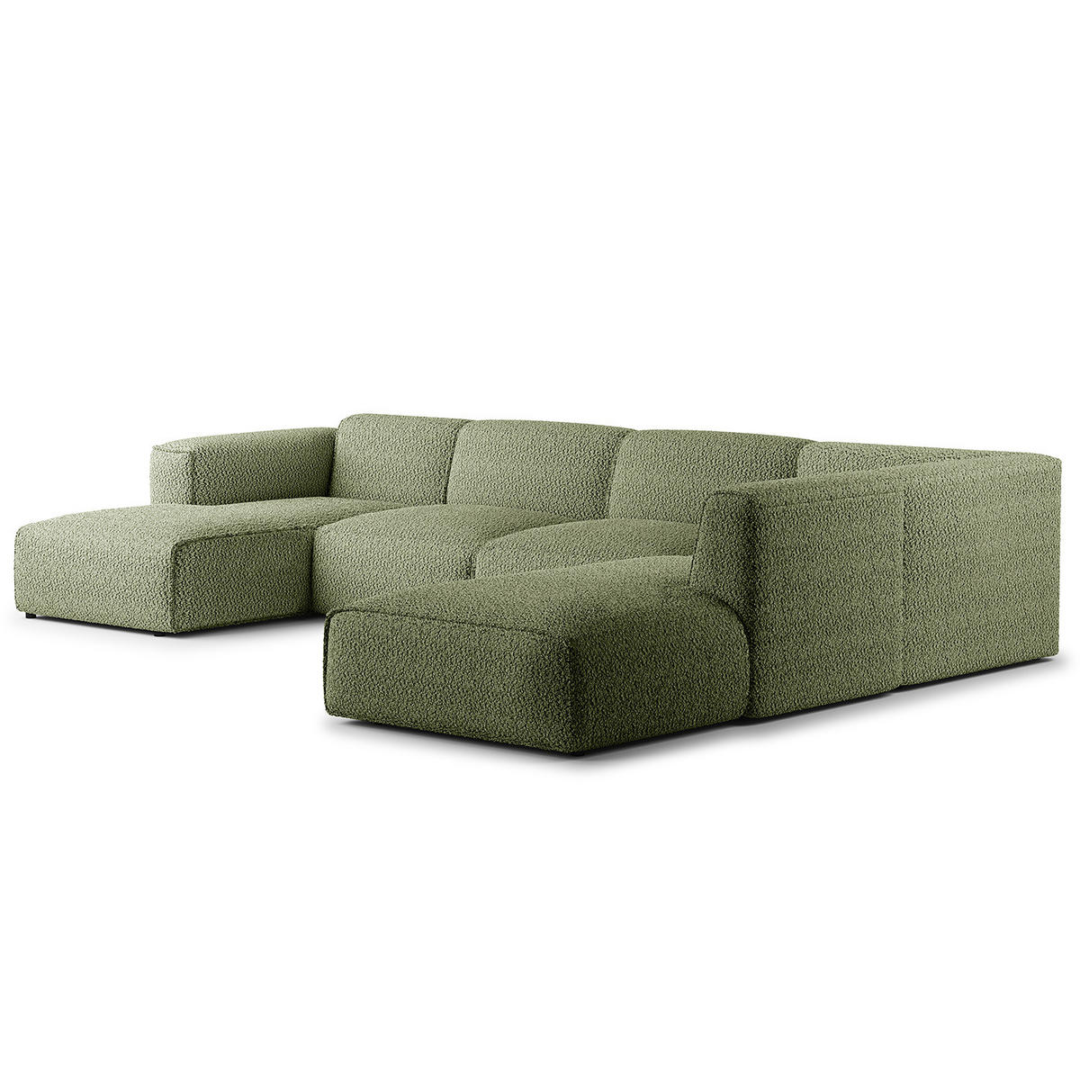 WOHNLANDSCHAFT mit Longchair - Schwarz/Grün, Kunststoff/Textil (325/71/235cm) - home24