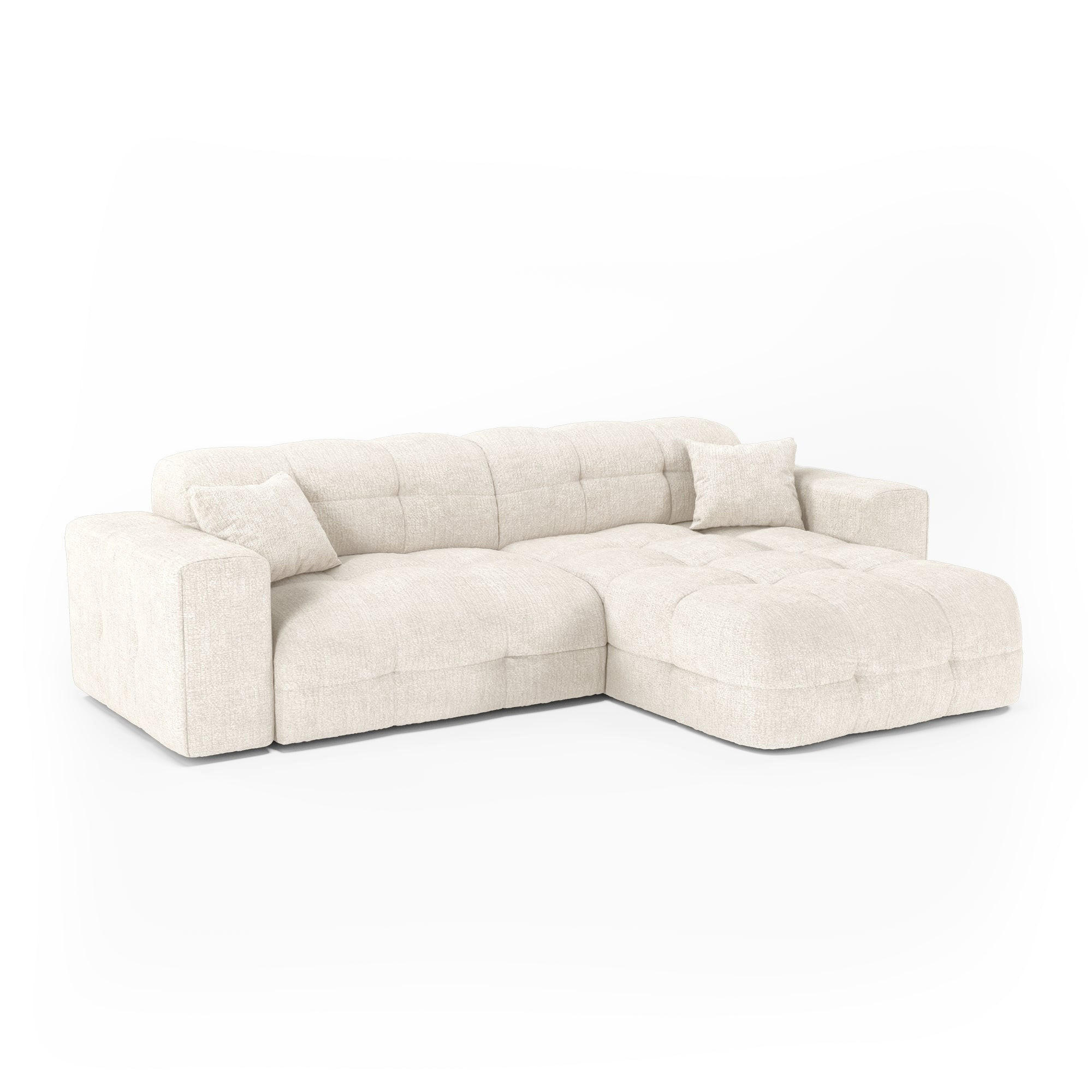 ECKSOFA rechtwinklig COCOON Geprägter Samt Creme 230cm - Creme, Textil (230/155cm) - Premium Interiors