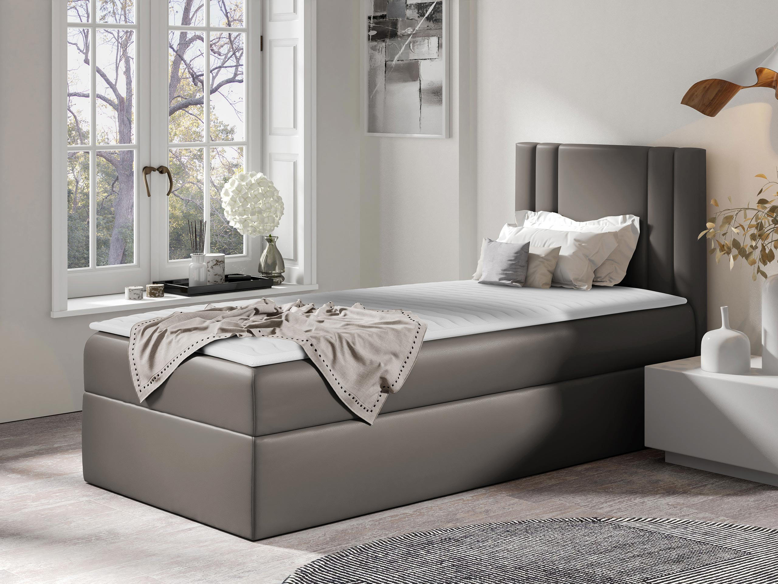 BOXBETT Carmen Mini, Seite zum Öffnen des Bettkastens: Rechts - Graphitfarben, Holz (100/200cm) - MIRJAN24