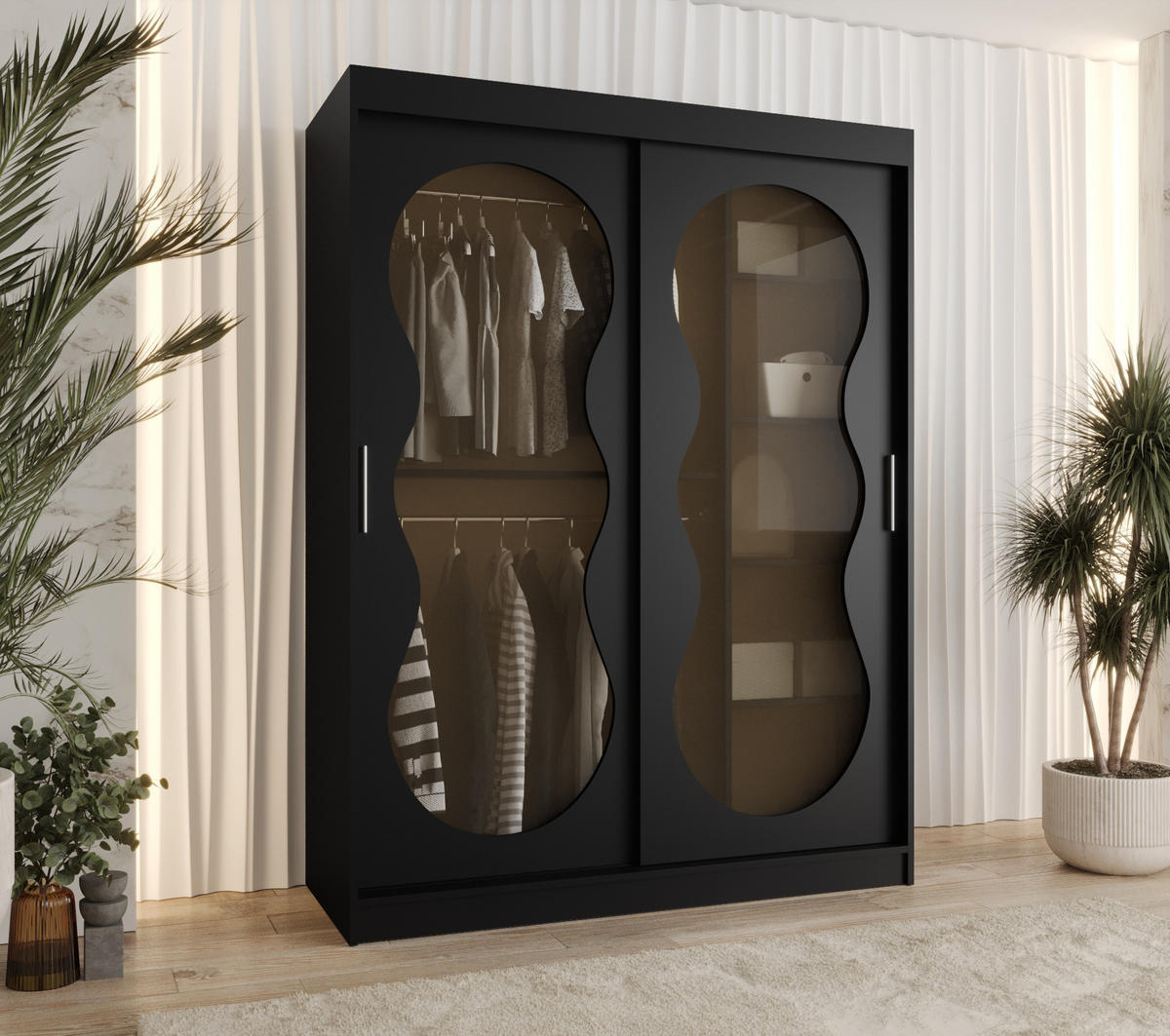 SCHWEBETÜRENSCHRANK 200/150/62 2-türig - Schwarz, Holz (150/200/62cm) - Abiks Möbel