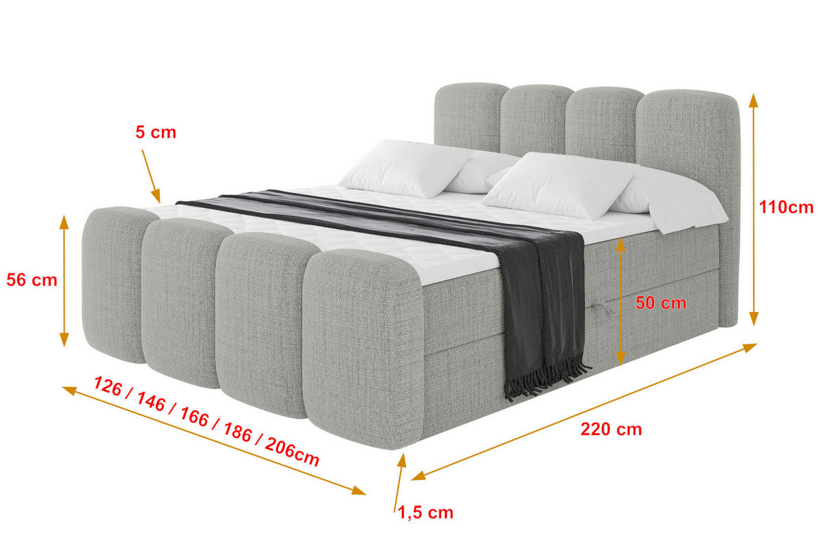 AMERICKÁ postel s matrací H4 a roštem – NINA-Z – 120 x 200 cm – světle šedá - světle šedá, kompozitní dřevo (120/200cm) - ALTDECOR