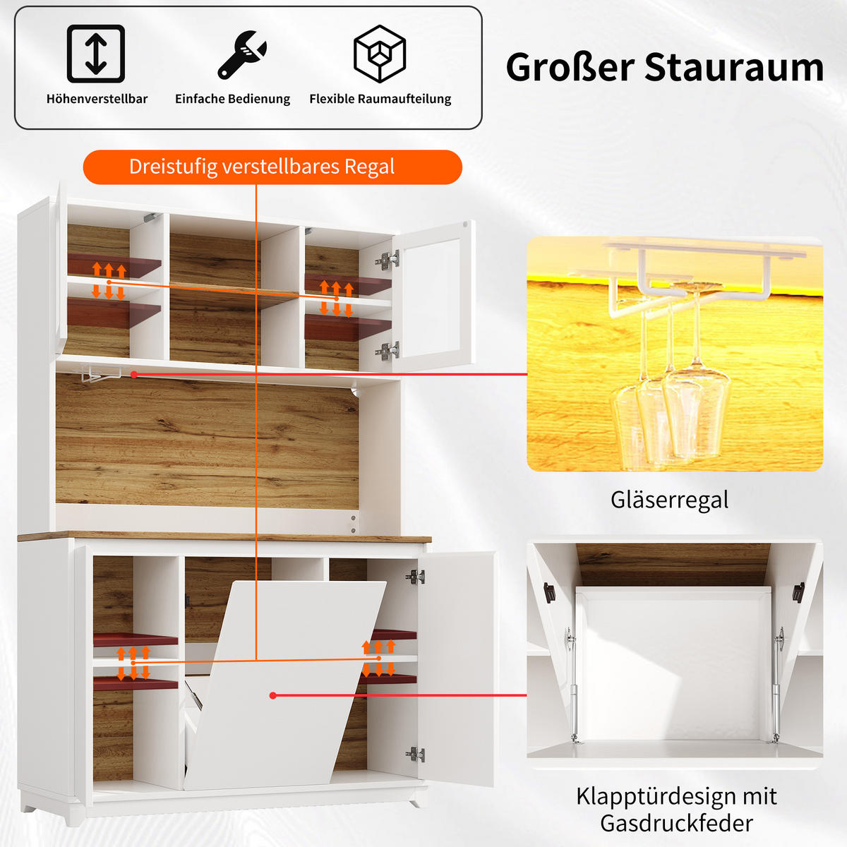 BUFFETSCHRANK Weiß 120/40/180 cm - Weiß, Holz (120/180/40cm) - PANGIVO
