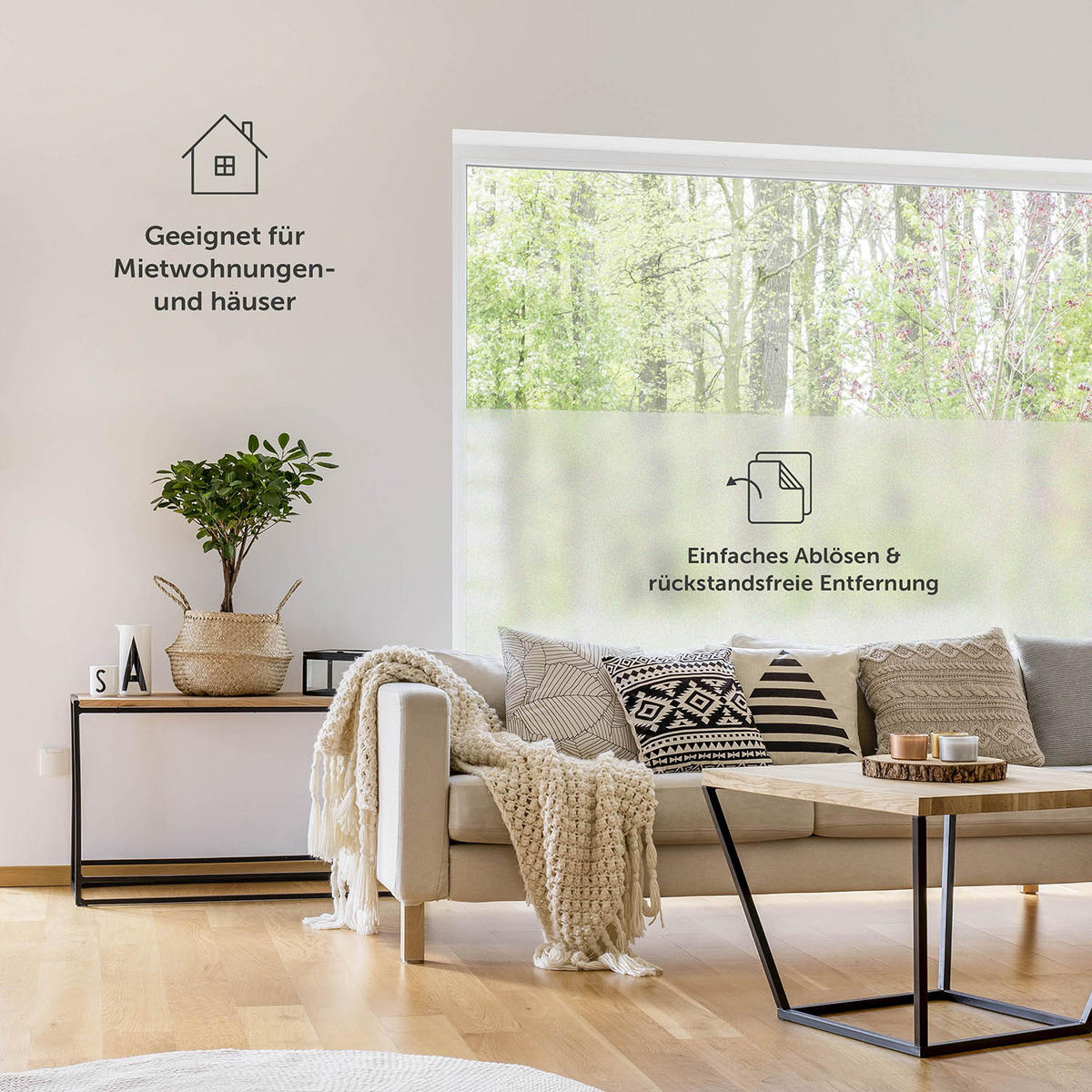 SICHTSCHUTZFOLIE 60/200 cm blickdicht & statisch haftend + UV-Schutz - Matt - selbstklebend Fenster - Transparent, Kunststoff (60/200cm) - Blumtal