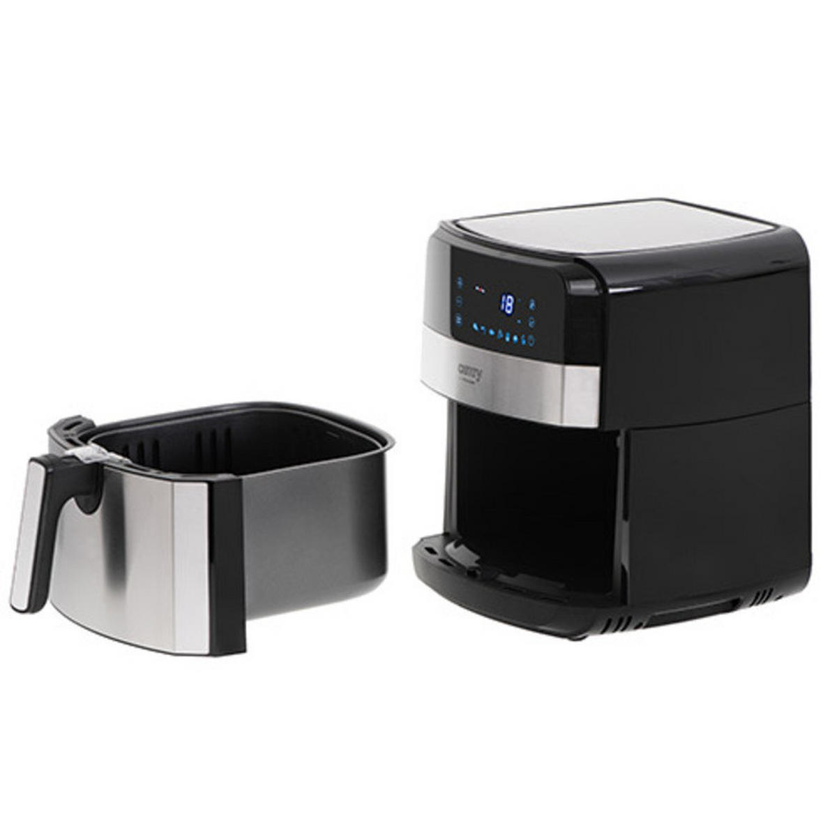 HEISSLUFTFRITTEUSE XXL CR6311, 5L 2500W Airfryer, 9 Programme, Fettfrei Frittieren, 80-200°C, LED Touchscreen, Timer, Abnehmbarer Korb - Silberfarben, Kunststoff (28.5/33.5/36.5cm) - camry