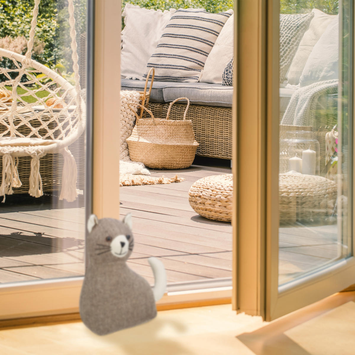 DÖRRSTOPP Brun katt textil - Brun, Textil/Naturmaterial (22/10cm) - Relaxdays