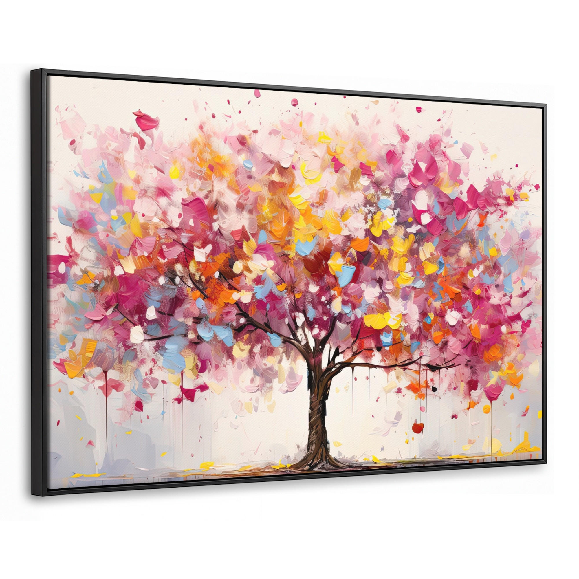 LEINWAND Bilder mit Rahmen - Aquarell - Baum - Kunst - Abstrakt - 140x90 - Multicolor, Textil (140/90cm) - MuchoWow