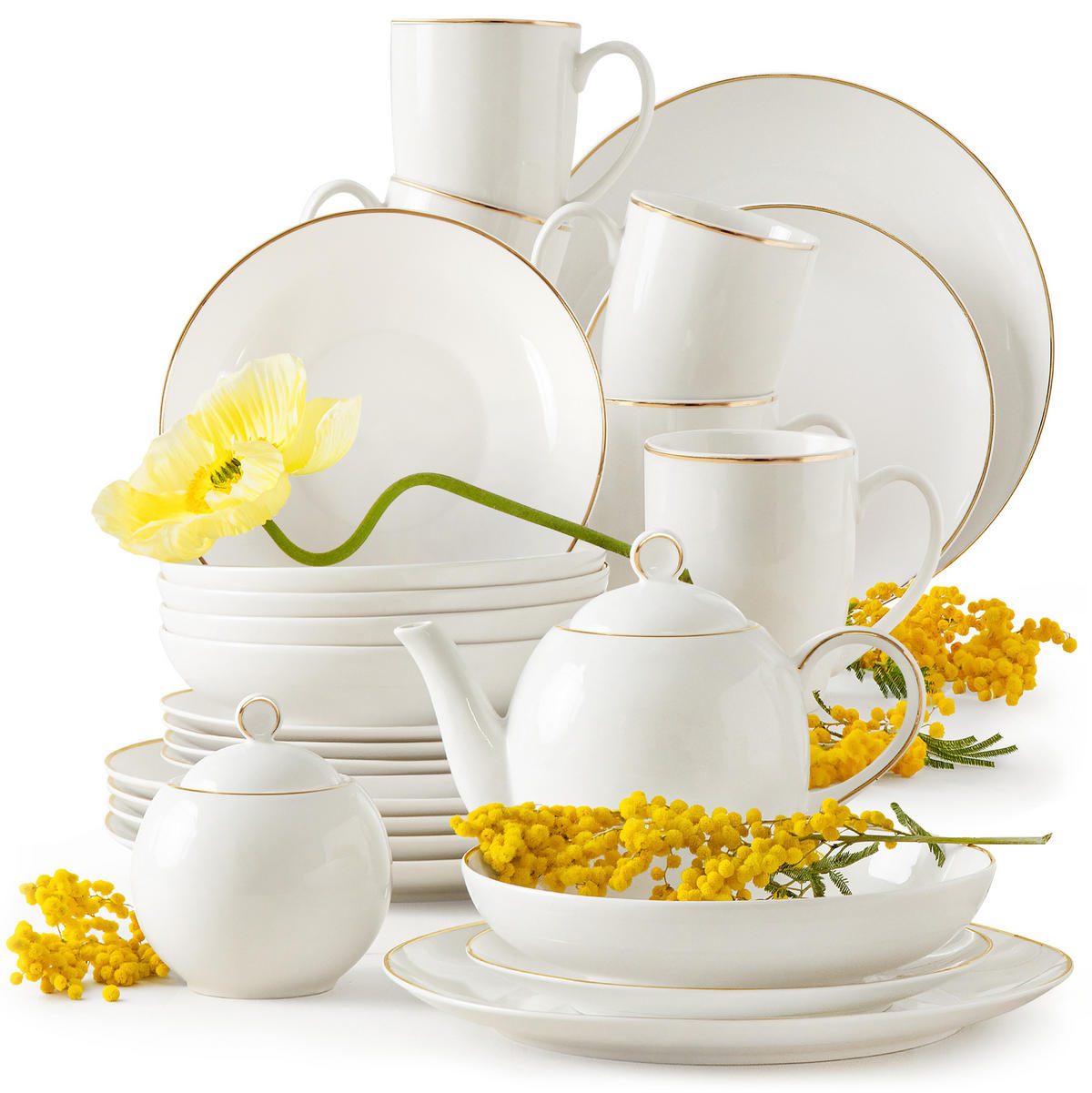 KOMBISERVICE AD BELLA, 6 Personnen, 26-tlg - Ecru/Goldfarben, Keramik (20/16/20cm) - KONSIMO®