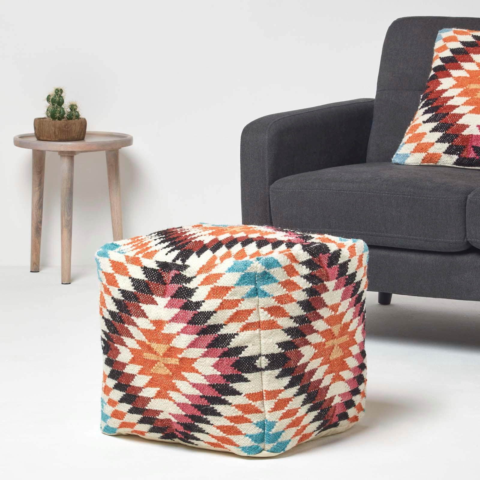 KELIM-POUF Manila mit Ethno-Muster, 43/43/43 cm - Multicolor, Textil (43/43/43cm) - Homescapes