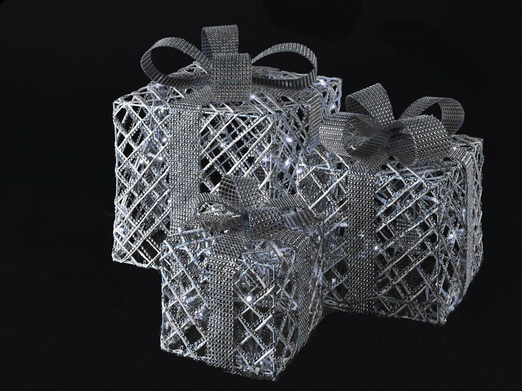 LED-LICHTDEKORATION GESCHENKE, silber, 72 LEDs, mit Timer - Weiß, Metall (35/35/1cm) - LAALU