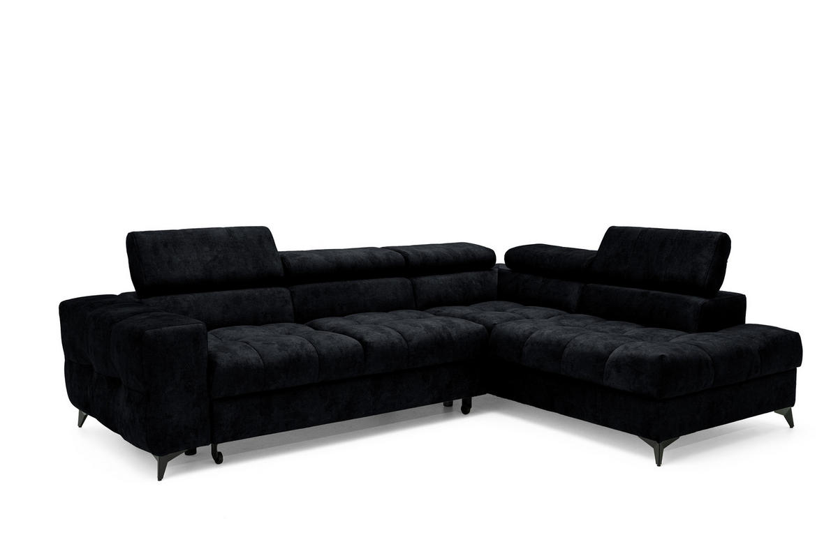ECKSOFA PUDDING L Rechts mit Schlaffunktion 128x197 Velours Schwarz - Schwarz, Holz/Textil (204/270cm) - Muffo
