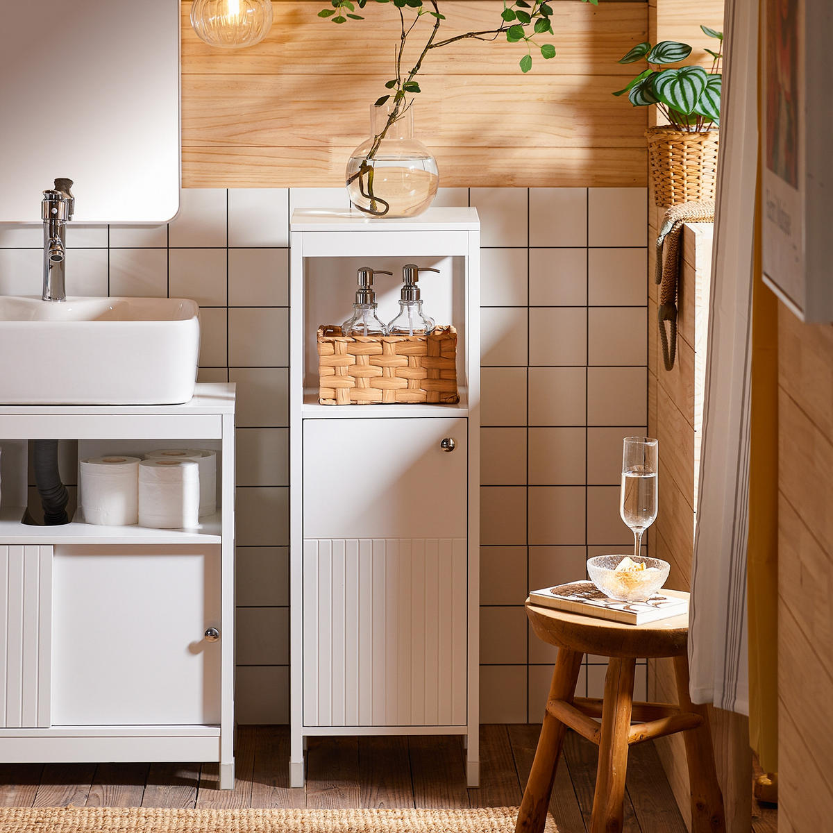MIDISCHRANK Weiß - Weiß, Holzwerkstoff (30/89/30cm) - SoBuy