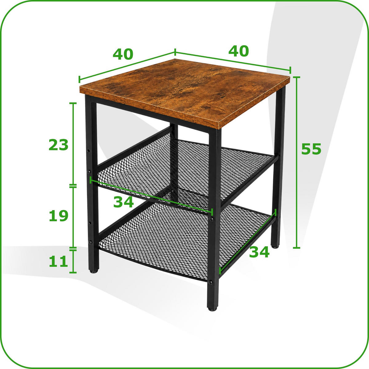 BEISTELLTISCH Metall MDF Schwarz Dunkelbraun mit 2 Metallgitterablagen 40x40x55 cm - Dunkelbraun/Schwarz, Holzwerkstoff/Metall (40/40/55cm) - Begryf