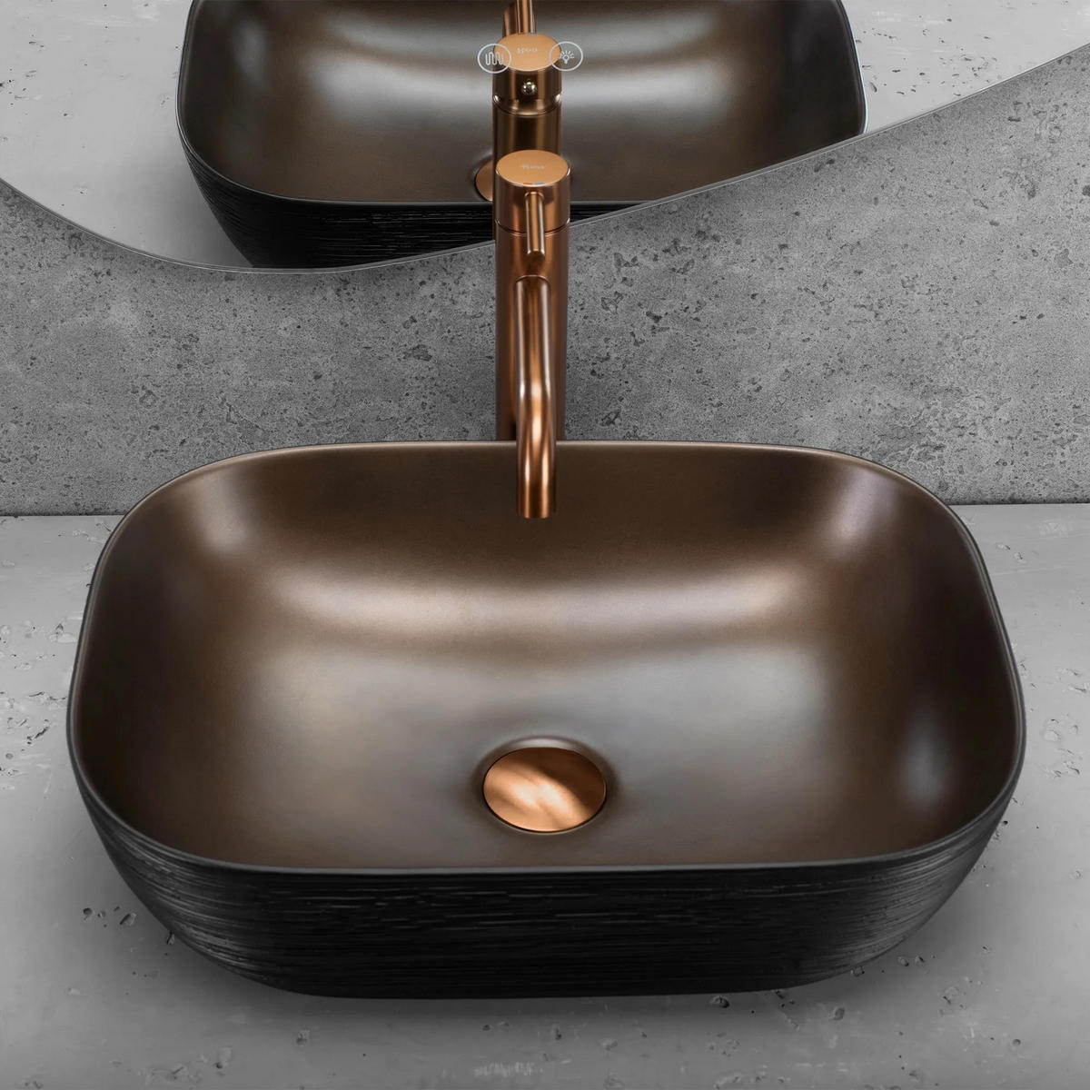 AUFSATZWASCHBECKEN Rea Belinda Copper Brush / Black - Kupferfarben, Keramik (33.5/13.5/46.5cm) - REA