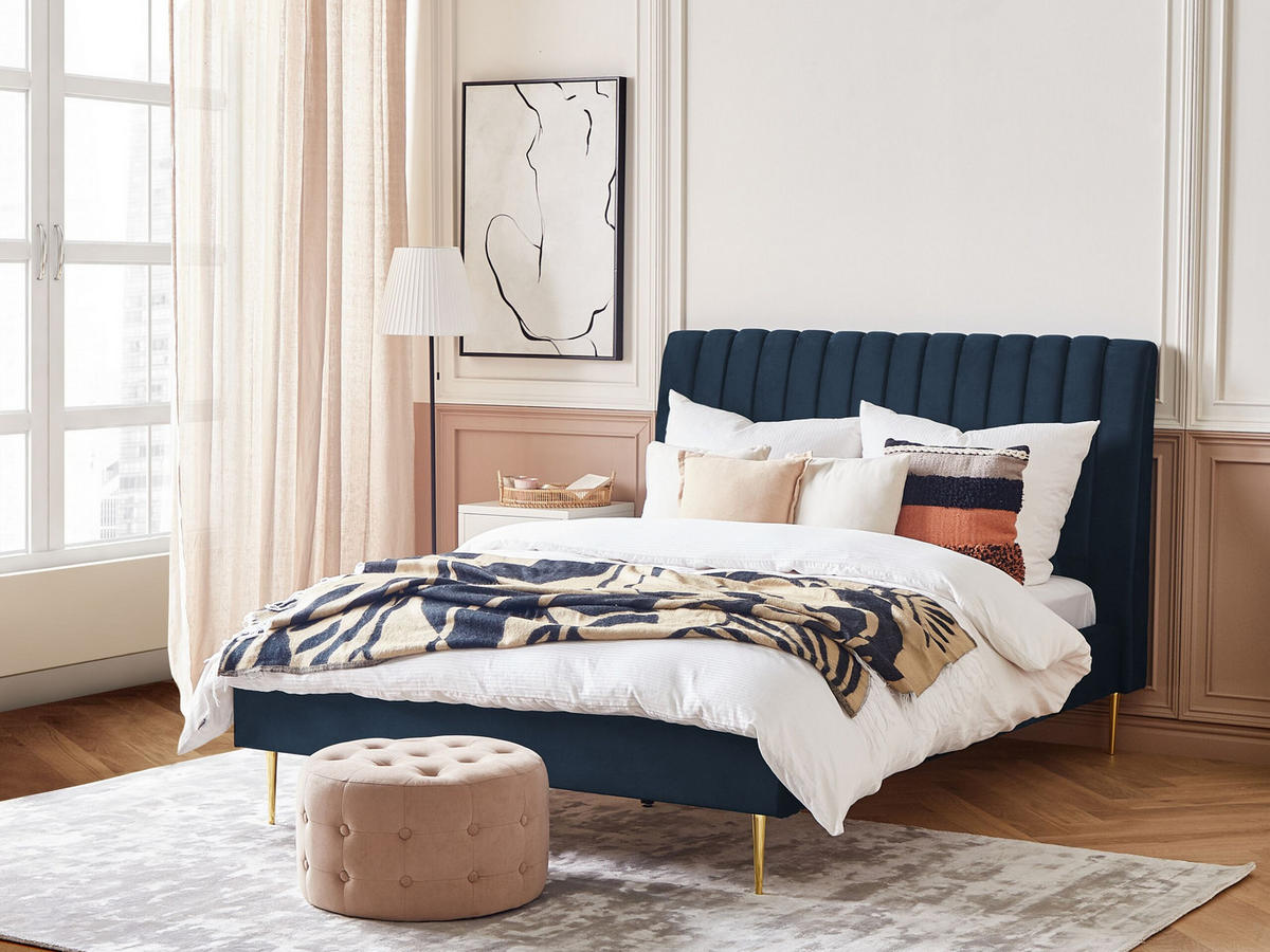 POLSTERBETT 140/200cm Dunkelblau Marville - Dunkelblau, Textil (140/200cm) - Beliani
