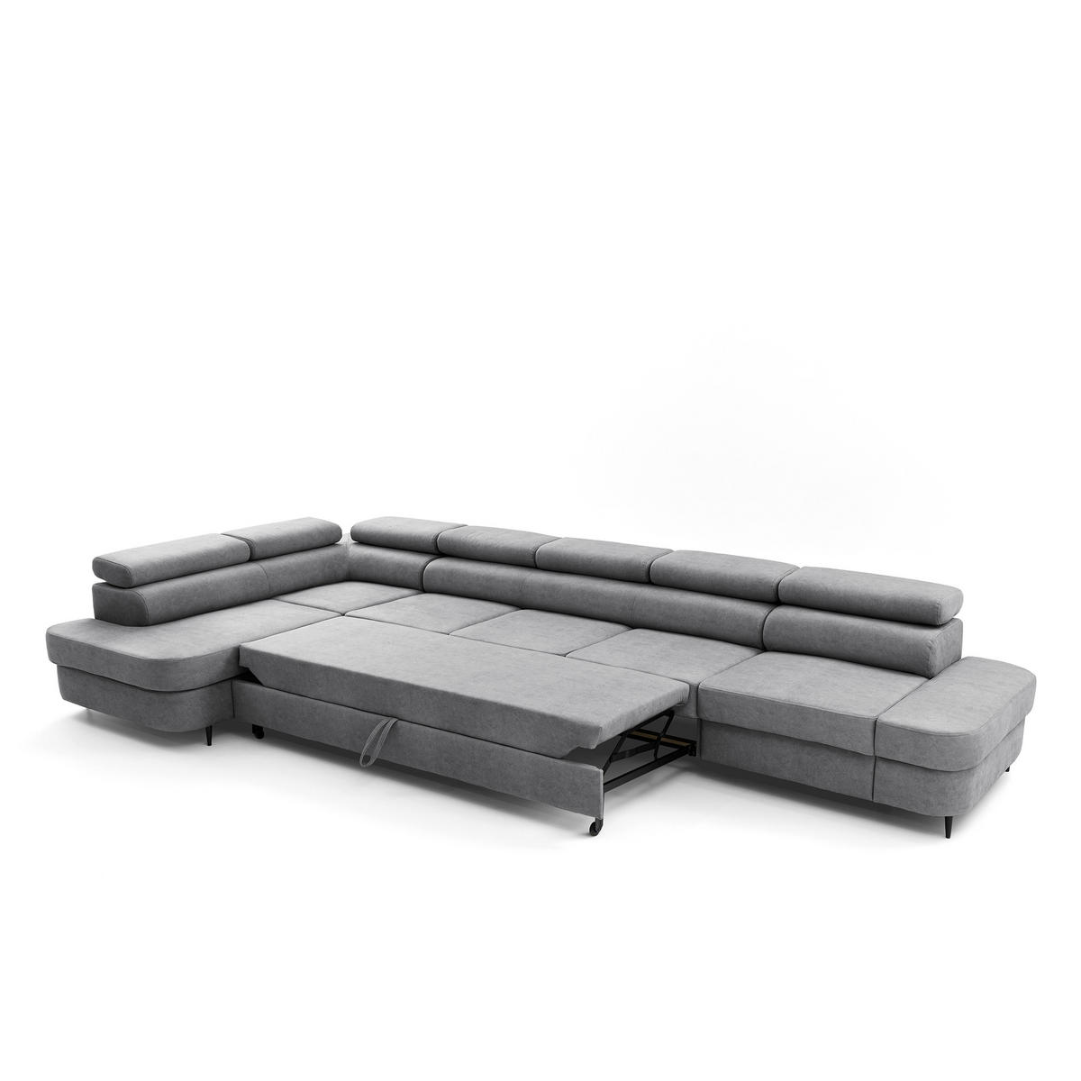 ECKSOFA PRIAM XXL L-Form Links mit Schlaffunktion 125x265 Velours Grau - Schwarz/Grau, Holz/Textil (203/420cm) - Muffo