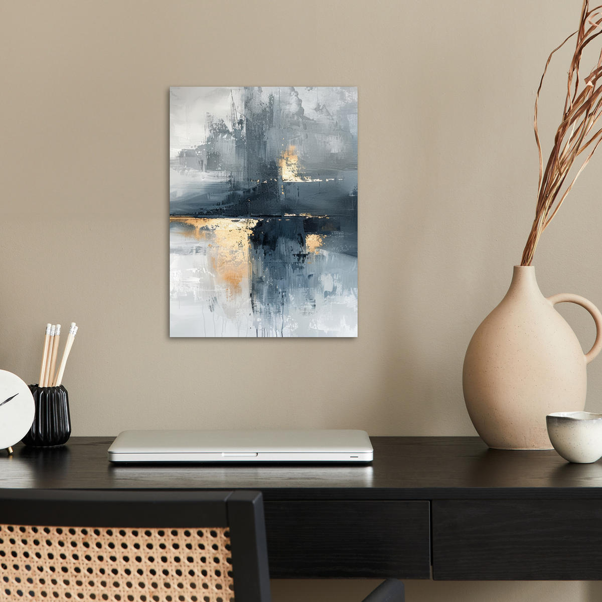 POSTER Kunst - Grau - Gold - Abstrakt 30x40 cm - Dunkelgrau, Papier (30/40/0.1cm) - MuchoWow