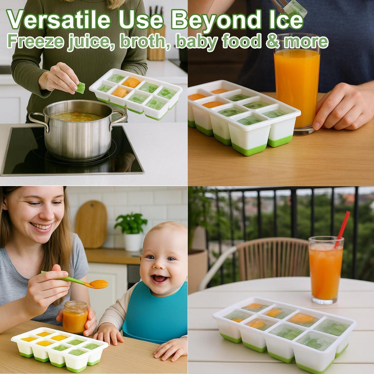 EISWÜRFELFORMEN 3er-Pack mit Deckel Grün - Grün, Kunststoff (10.9/4.1/21.1cm)