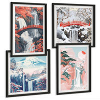 BILDER SET 4er Set - 50x50 cm & 40x60 cm Schwarzer Rahmen - Wasserfälle, Brücken, Bäume, Jahreszeiten - Schwarz, Kunststoff (50/50cm) - TULUP