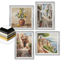 WANDBILDER 4er Set - 50x50 cm & 40x60 cm Silberner Rahmen - Straßen, Häuser, Pflanzen, Töpfe - Silberfarben, Kunststoff (50/50cm) - ArtPrintCave