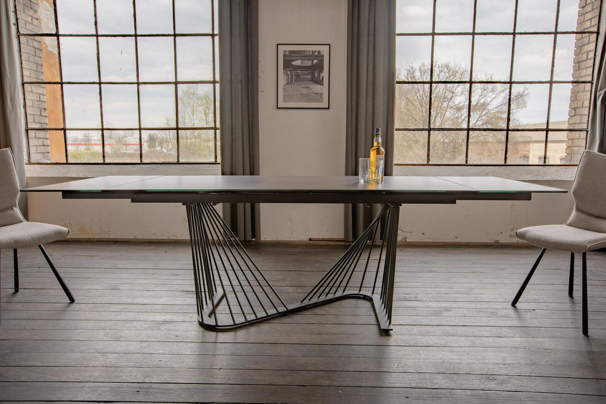 AUSZIEHTISCH ELOISE Schwarz Glas - Schwarz, Glas/Metall (200/100/76cm) - KAWOLA