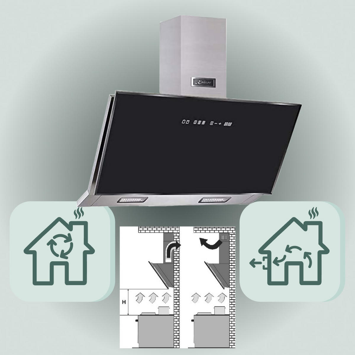 DUNSTABZUGSHAUBE AT 9430 F Eco 90cm Schwarz - Schwarz, Glas/Metall (90/78.8/48cm)