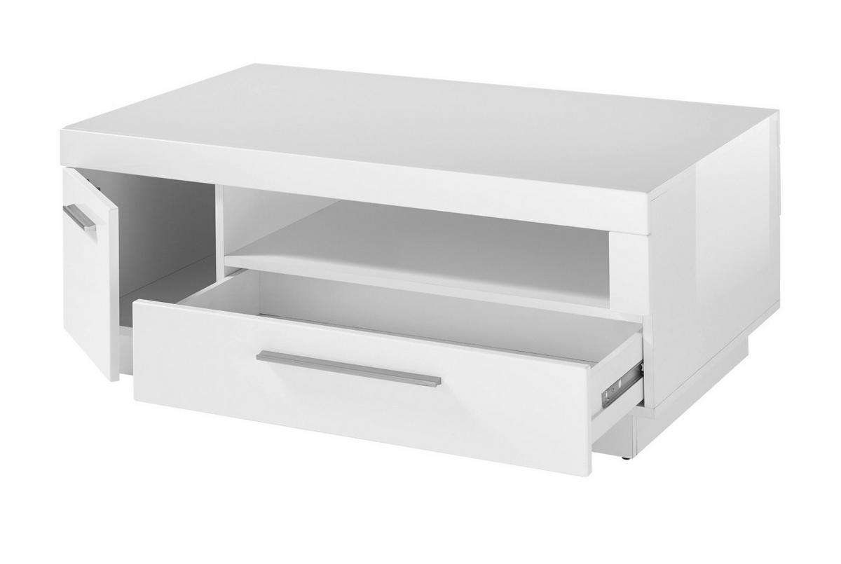 COUCHTISCH weiß Hochglanz 110 x 65 cm, Wohnzimmertisch mit Stauraum - Weiß Hochglanz/Silberfarben, Holz/Holzwerkstoff (110/65/44cm) - Furn.Design