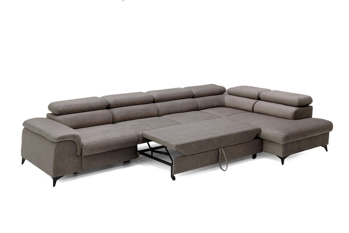ECKSOFA Plaza Maxi Braun mit Schlaffunktion und Bettkasten 6x verstellbare Kopfstützen - Braun, Textil (203/350cm) - Muffo