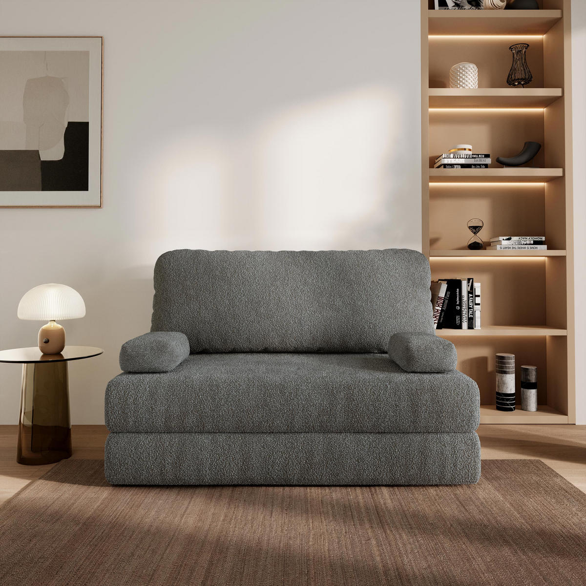 BETTSOFA KESTE aus Schaumstoff Bucle-Stoff Grau Schlaffunktion - Grau, Textil (140/86/60cm) - MASSENO