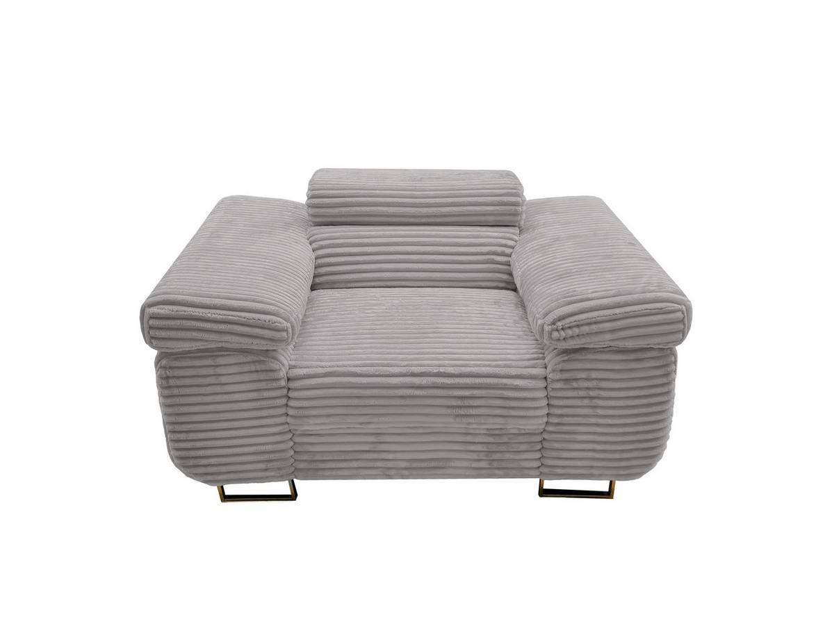 GUSTAW Sitzgarnitur 3+2+1, Schlafsofa 3-Sitzer, Cordbezug Hellgrau - Hellgrau, Textil (225/92/101cm) - KS Home Concept