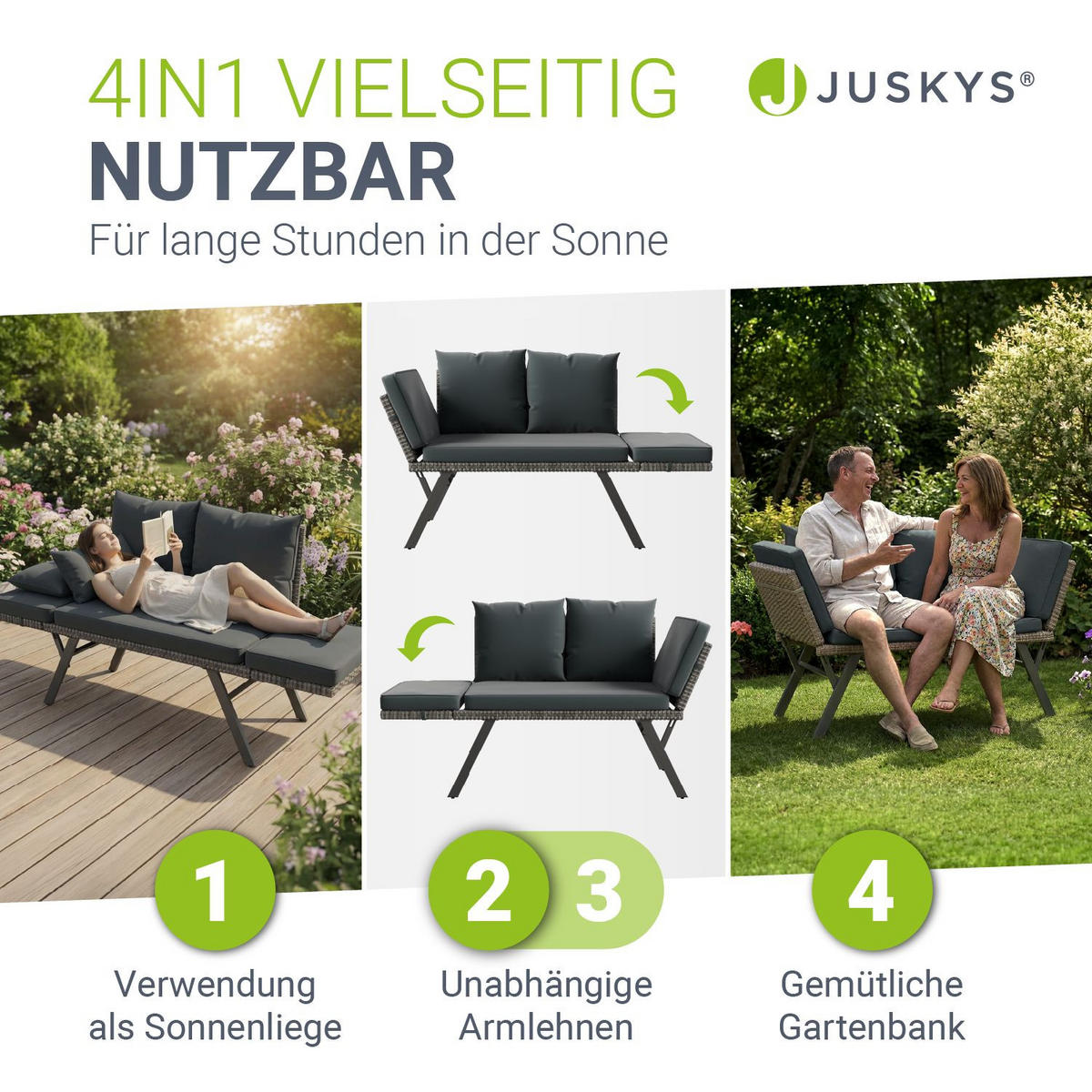 GARTENBANK Calvia klappbar grau-meliert/grau - Grau, Kunststoff/Metall - Juskys