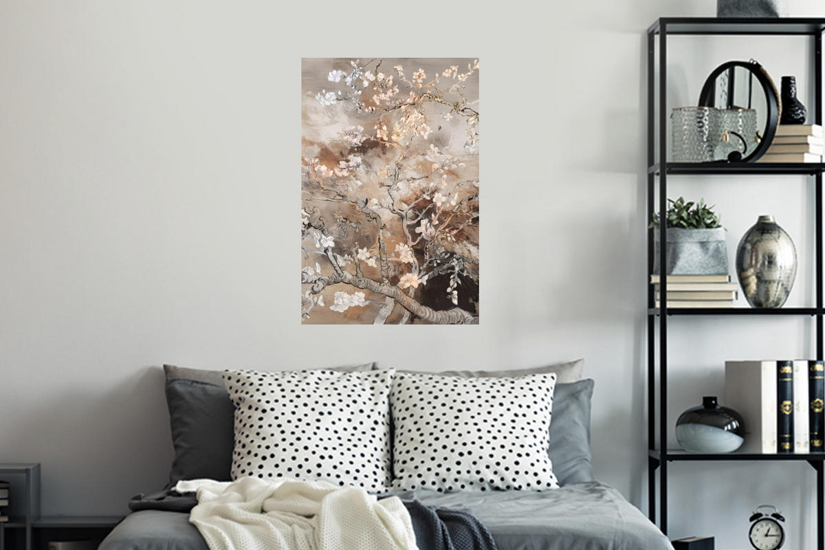 WANDTATTOO Mandelblüte - Kunst - Van Gogh - Beige - Abstrakt 40x60 cm - Braun, Kunststoff (40/60cm) - MuchoWow