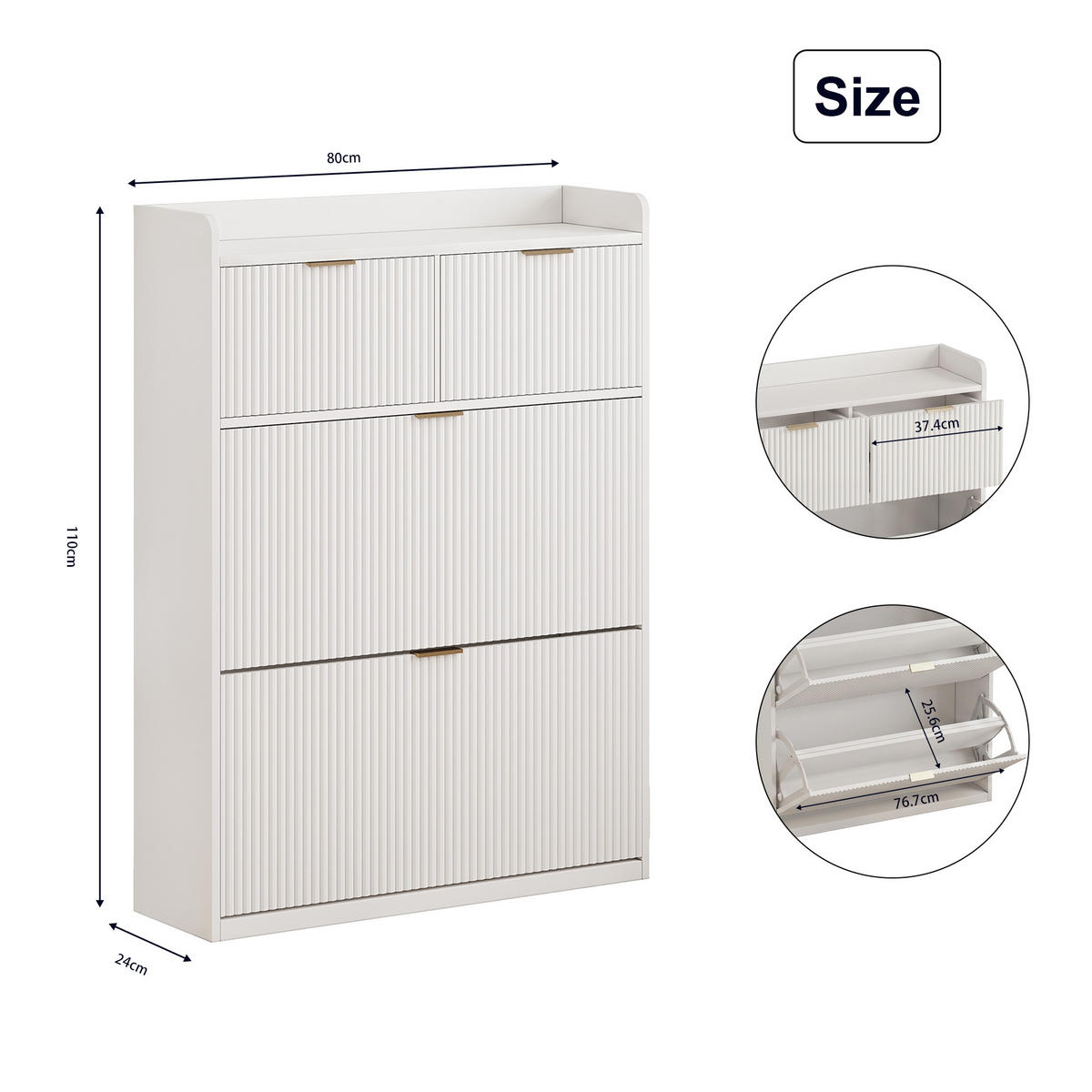 SCHUHSCHRANK, 2 Schubladen, 2 Klappen, modern, multifunktional, Holz & Metall, weiß - Weiß, Holz (80/110/24cm) - EuroLiving
