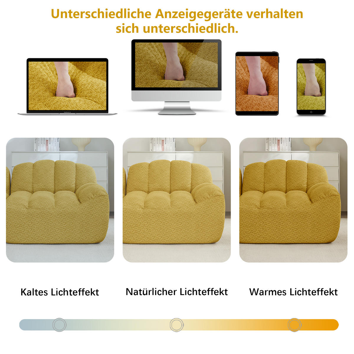 2-SITZER SOFA aus granuliertem Fleece, frameless in Muschelform ohne Montage - Gelb, Textil (210/79/104cm) - Urban Meuble
