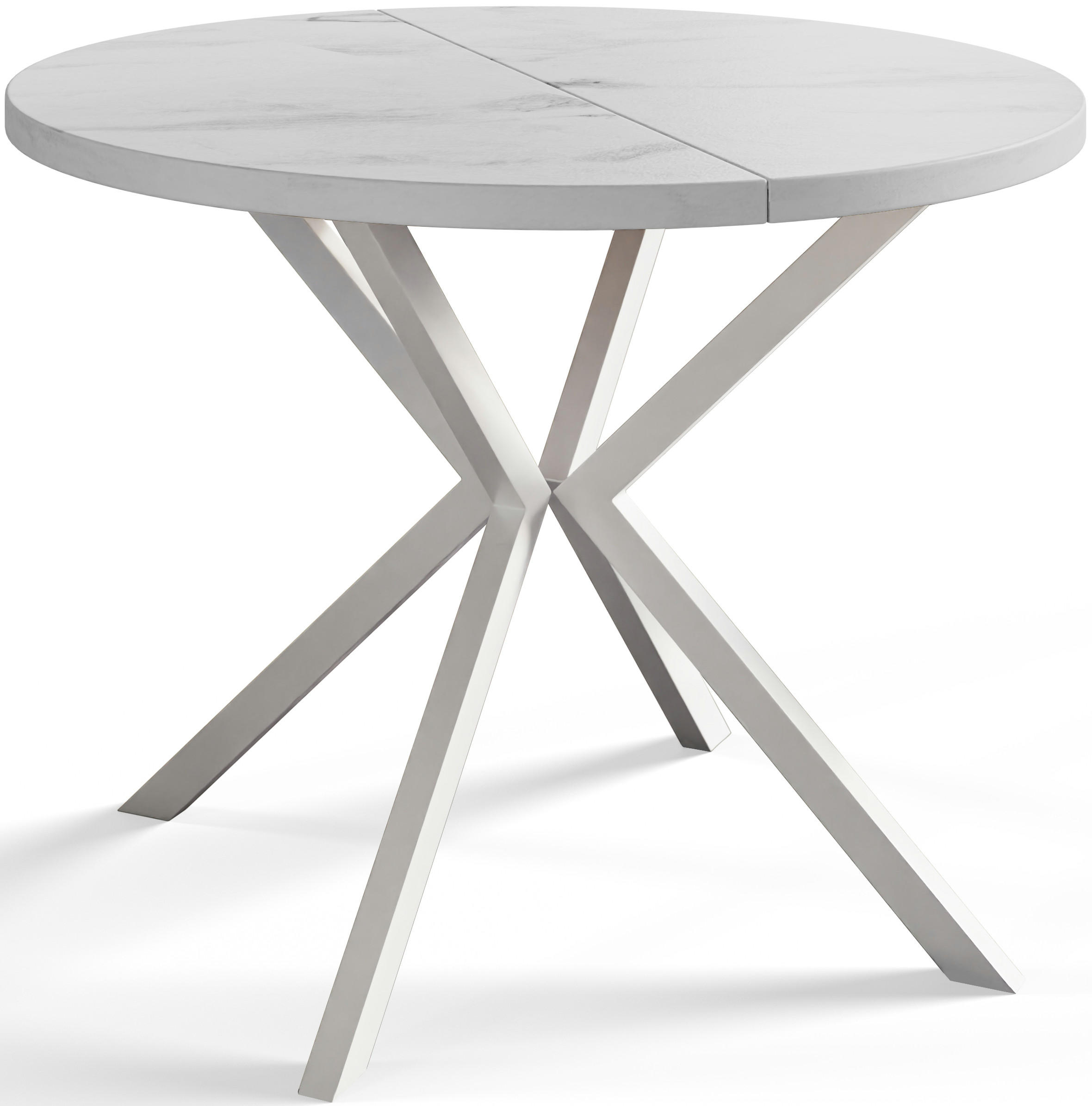 ESSZIMMERTISCH LOFT LITEN, ausziehbarer Tisch 120 cm/200 cm, Farbe: Marmur, mit Metallbeinen in Farbe Weiß - Hellgrau/Weiß, Holzwerkstoff (120/120/76cm) - Alpi-Möbel