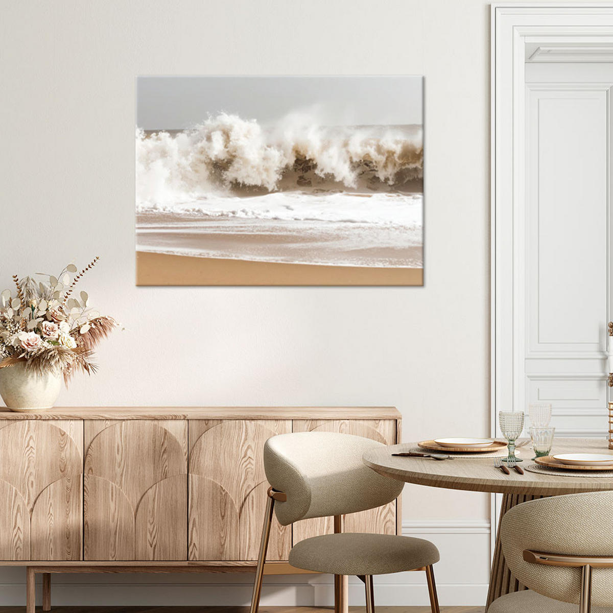 LEINWANDBILD Strand Meer raue Wellen Natur 100x70cm - Beige, Textil (100/70cm) - Feeby