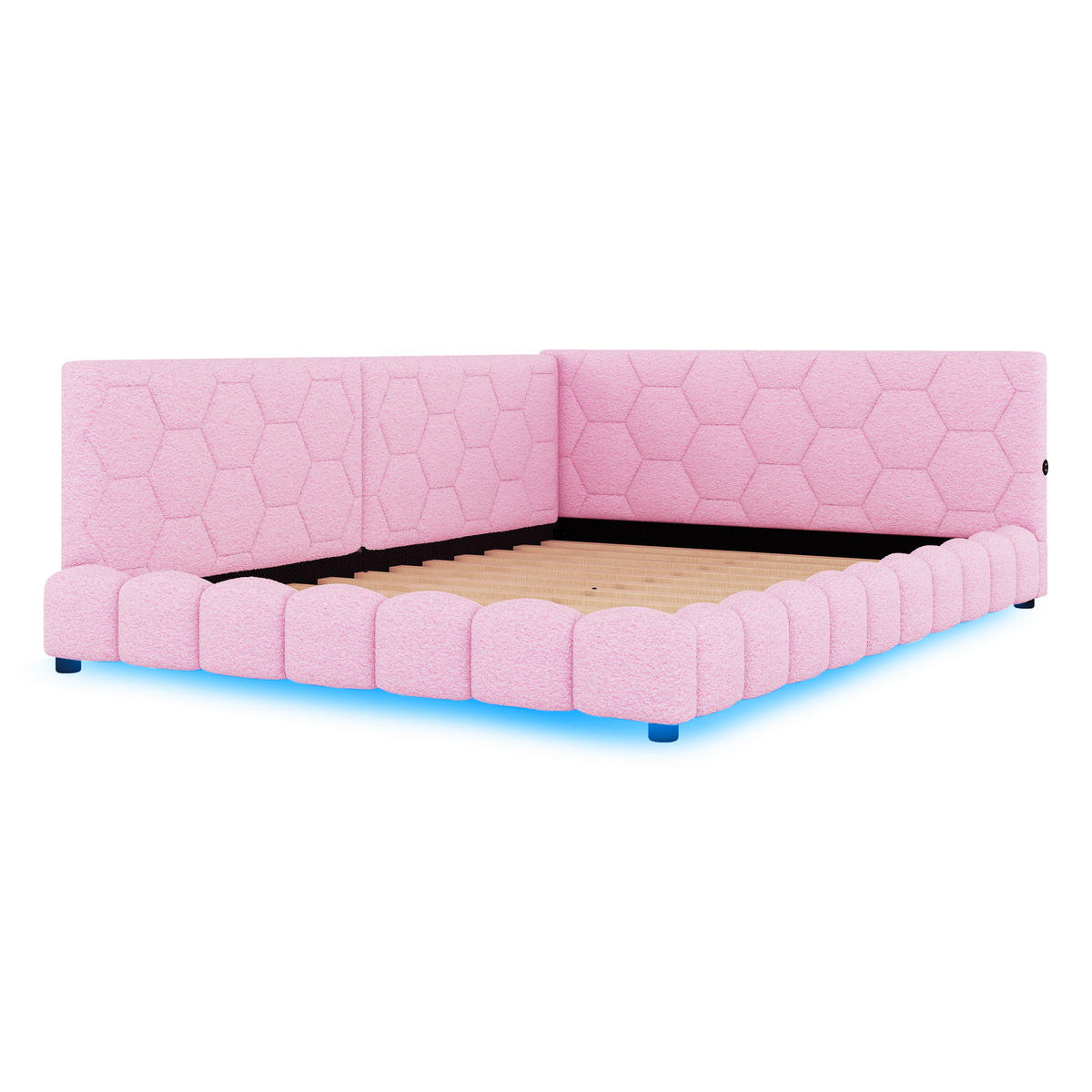 POLSTERBETT 140×200 cm aus Vliesimitat-Stoff mit LED-Beleuchtung und USB-Typ-C-Anschluss, rosa - Rosa, Textil (140/200cm) - Luhomfu