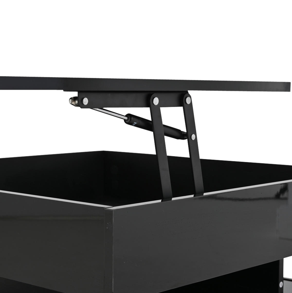 COUCHTISCH aus Spanplatte 65x65x38,5 cm Schwarz mit Hubfunktion, LED-Beleuchtung und 2 Schubladen - Schwarz, Holzwerkstoff (65/65/38.5cm) - IVMEU