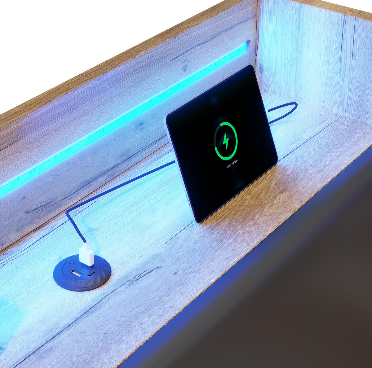 KINDERBETT 90/200/190 cm in Natur aus MDF mit Ausziehbett, LED und Stauraum - Naturfarben, Holzwerkstoff (90/200cm) - OKMYHOME