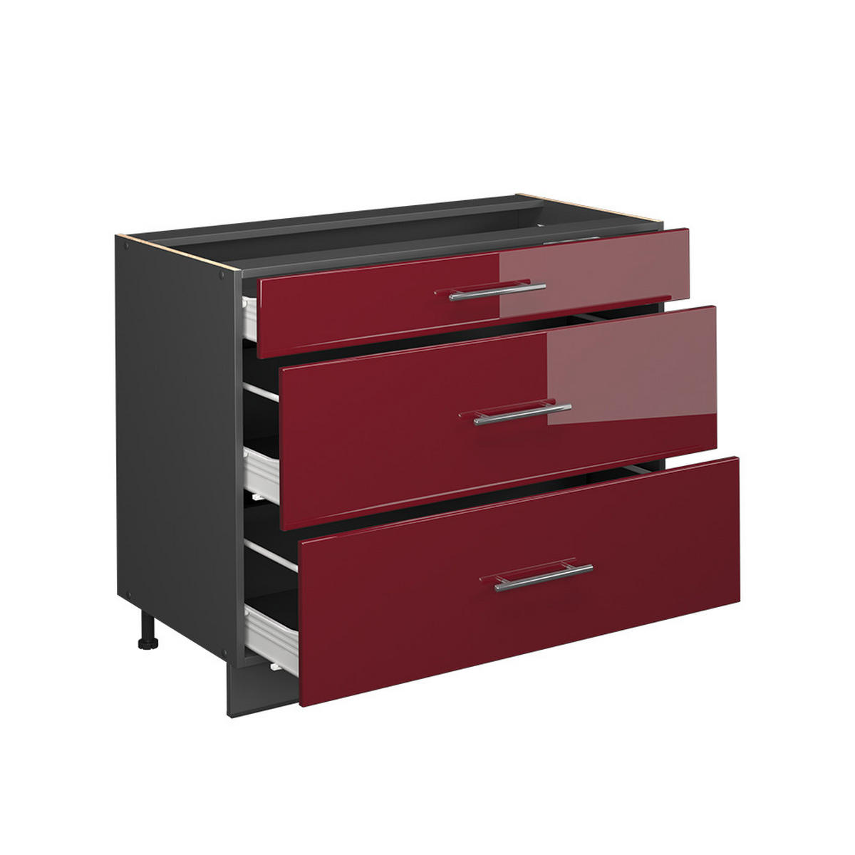 KÜCHENUNTERSCHRANK Fame-Line, Bordeaux Hochglanz/Anthrazit, 100 cm, AP Anthrazit - Bordeaux/Anthrazit, Holzwerkstoff (100/82/60cm) - Vicco