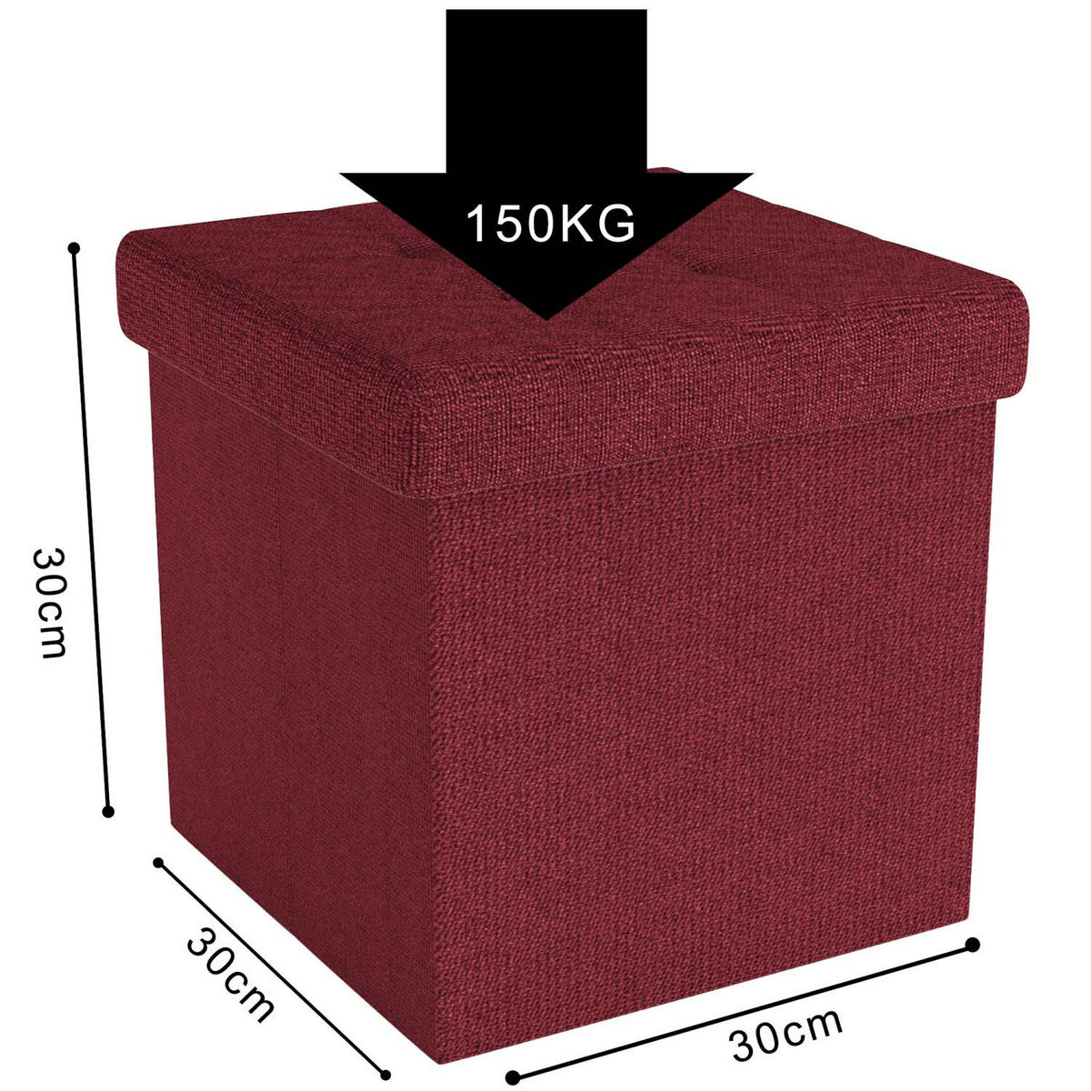 SITZWÜRFEL Faltbar 30/30/30 cm (Rot) - Rot, Textil (30/30/30cm) - Intirilife