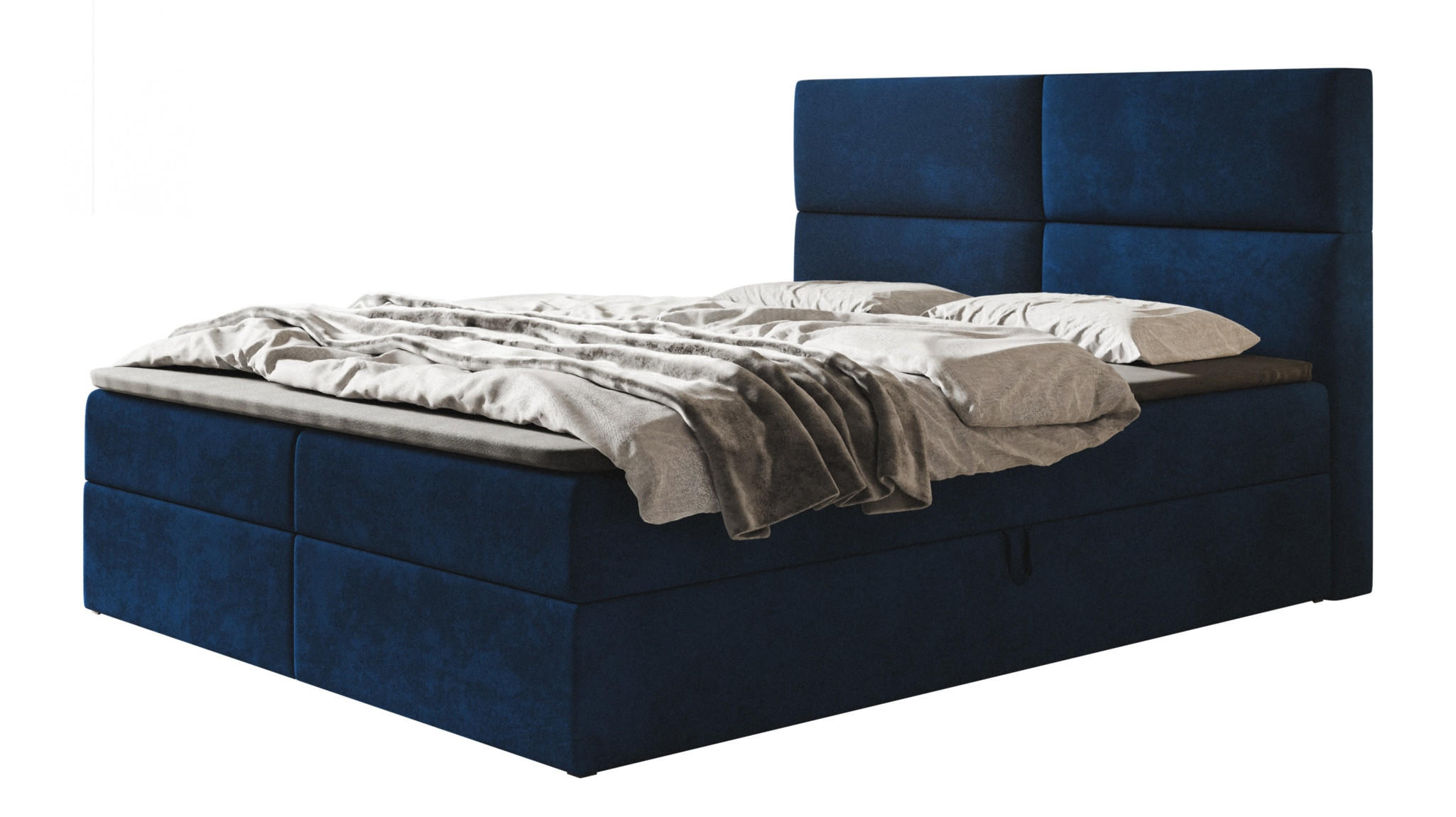 BOXBETT LIZBONA mit 2 Bettkästen, 140x200, Farbe: Dunkelblau, Velourstoff, Doppelbett mit Bonell-Matratze - Dunkelblau, Holz/Kunststoff (140/200cm) - Alpi-Möbel